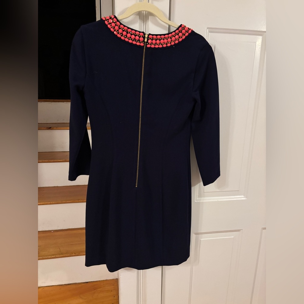 Lilly Pulitzer Bennett Shift Dress Beaded with Coral 3/4 sleeve - Picture 6 of 6